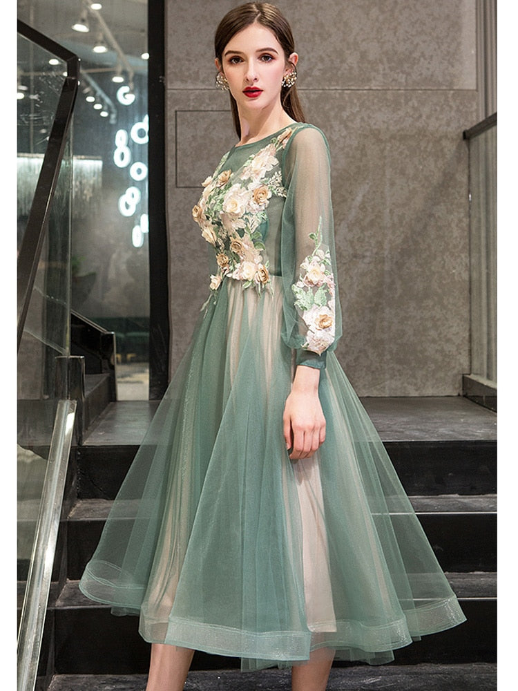 Elegant O-Neck Appliques Plus Size Robe De Soiree Applieus Women Party Night Dresses - LiveTrendsX