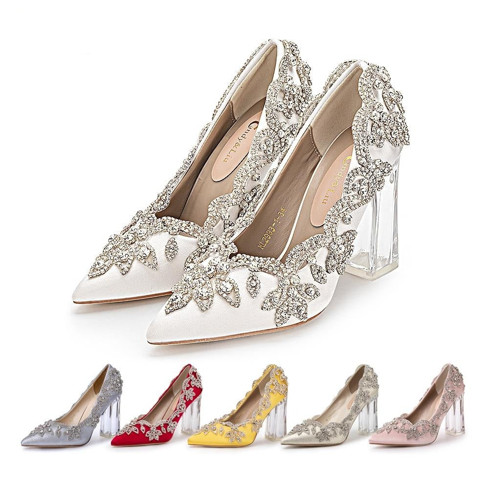 女性用ウェディングシューズ 花嫁用クリアヒール クリスタルパンプス