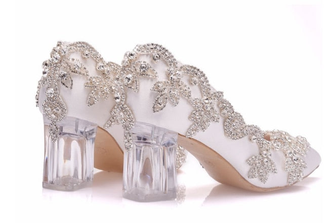 Women Wedding Shoes Bride Clear Heels Crystal Pumps