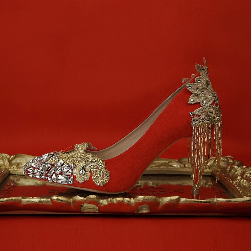 ウェディングシューズ 赤色 中国国立宮殿 花嫁パンプス