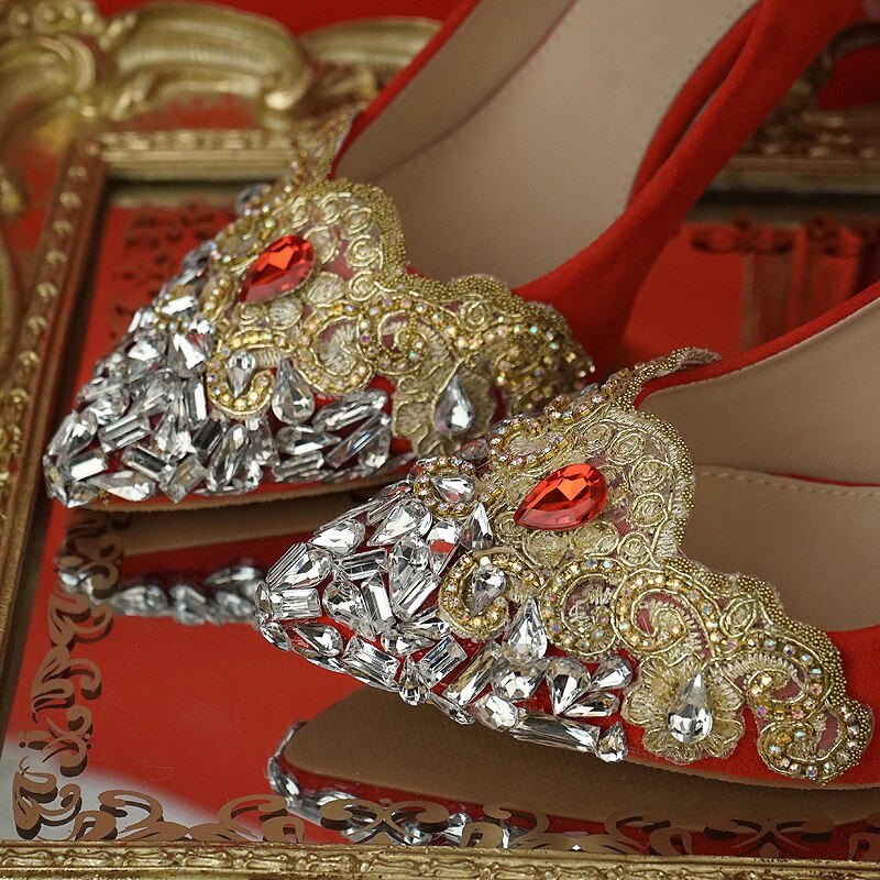 Wedding Shoes Red Color Chinese National Palace Bride Pumps