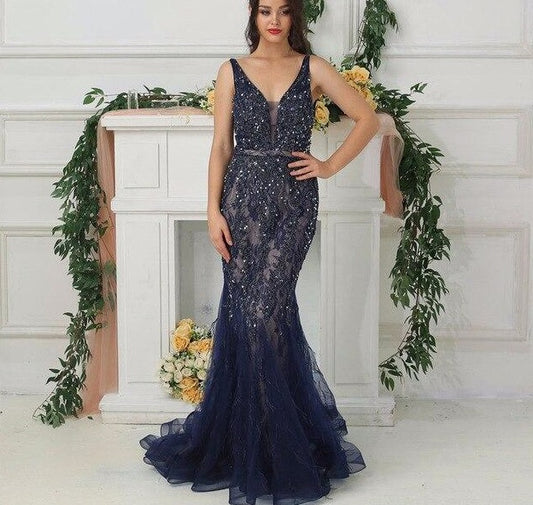 Newest Dubai Sexy Backless Fashion Evening Dresses 2020 Sleeveless Beading Sequined Formal Dress - LiveTrendsX