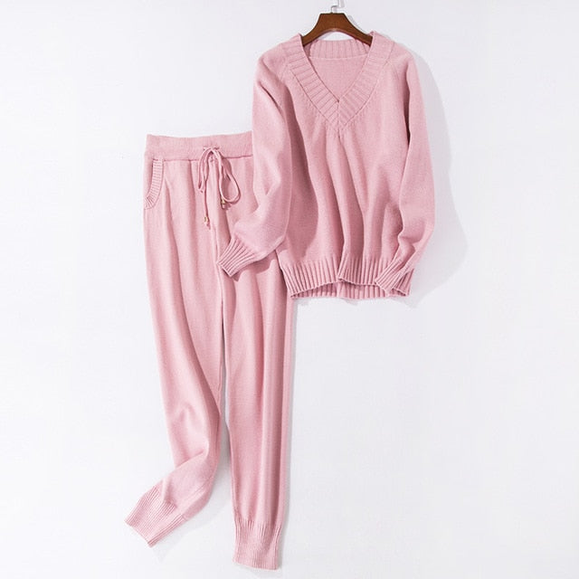 Women sweater suit and setsCasual Knitted Sweaters Pants 2PCS Track Suits Woman Casual Knitted Trousers+Jumper Tops Clothing Set - LiveTrendsX