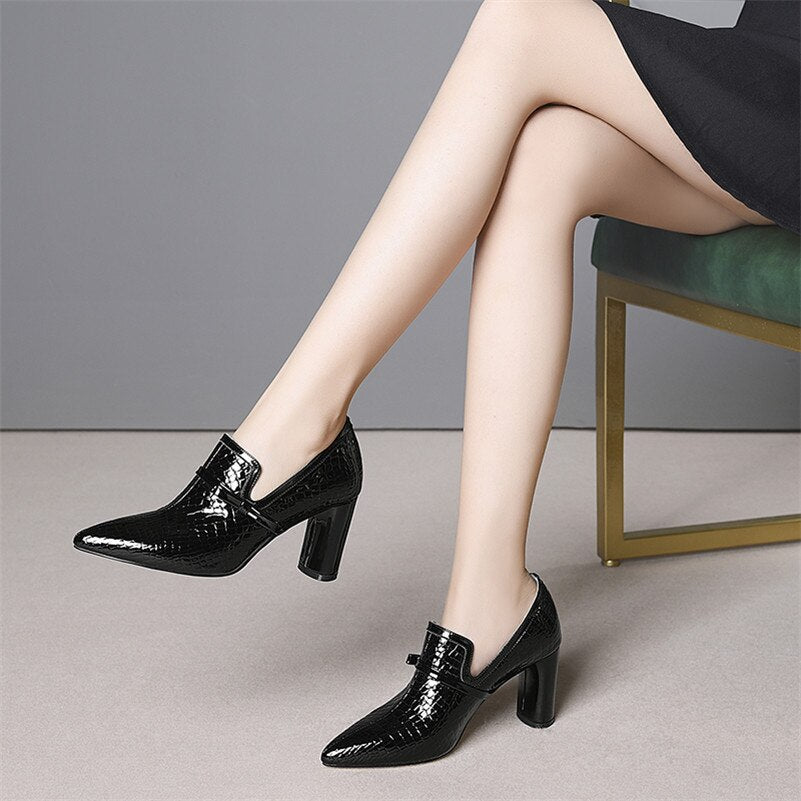 Top Quality High Heels Genuine Leather Pointed Toe Party Shoes Woman Slip On Spring Summer Brand Office Pumps Shoes - LiveTrendsX