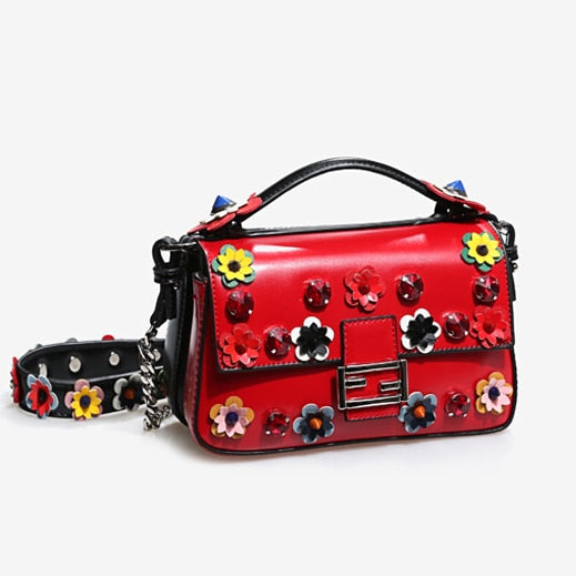 Women Shoulder Bags Flowers Patchwork Totes Red Mini Diamond Bags  New Luxury Messenger Bags Crystal Bags Girls Small Purse - LiveTrendsX