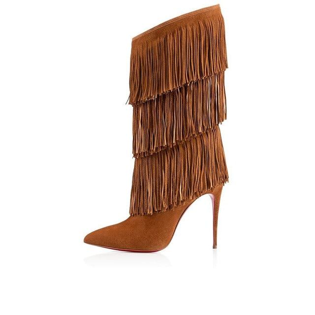 Women Tassel Boots Brown Black Pointed Toe High Heel Fringe Mid Calf Boots Stiletto Sexy Winter Shoes Large Size Street Style - LiveTrendsX
