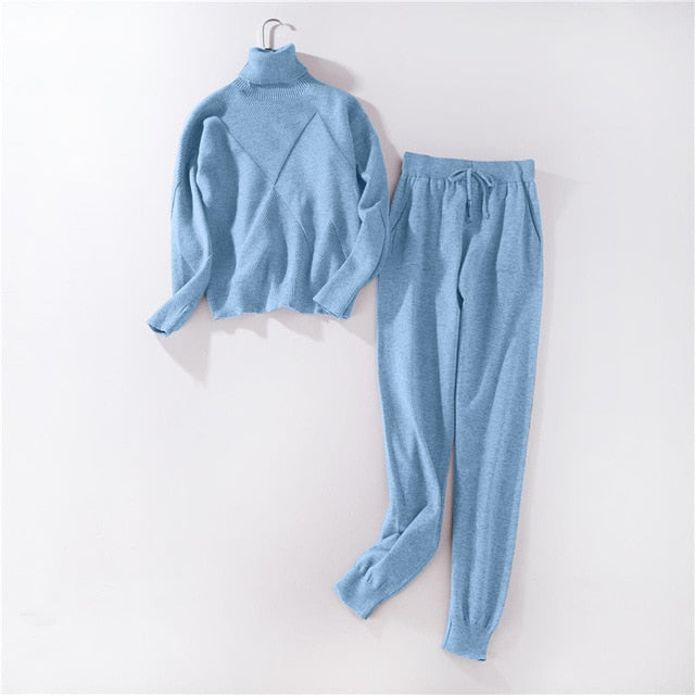 Women sweater suit and sets Casual Autumn Winter 2PCS Track Suit Casual female Knitted Trousers+Jumper Tops Costume Clothing Set - LiveTrendsX