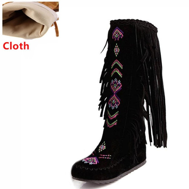 Fashion Flock Leather Women Flat  Long Boots