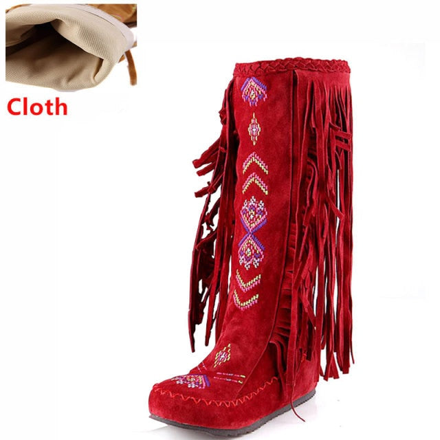Fashion Flock Leather Women Flat  Long Boots