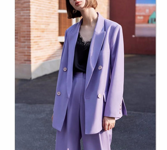 AEL Retro autumn spring jacket women suit coats Violet outwear casual turn down collar streetwear loose jackets blazer - LiveTrendsX