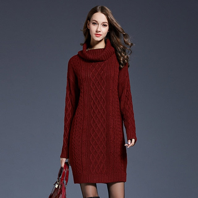 3XL 4XL Plus Size Knitted Long Sleeve Turtleneck Women Casual Sweater Dresses Autumn Winter Trendy Lady Pullovers Sweater - LiveTrendsX