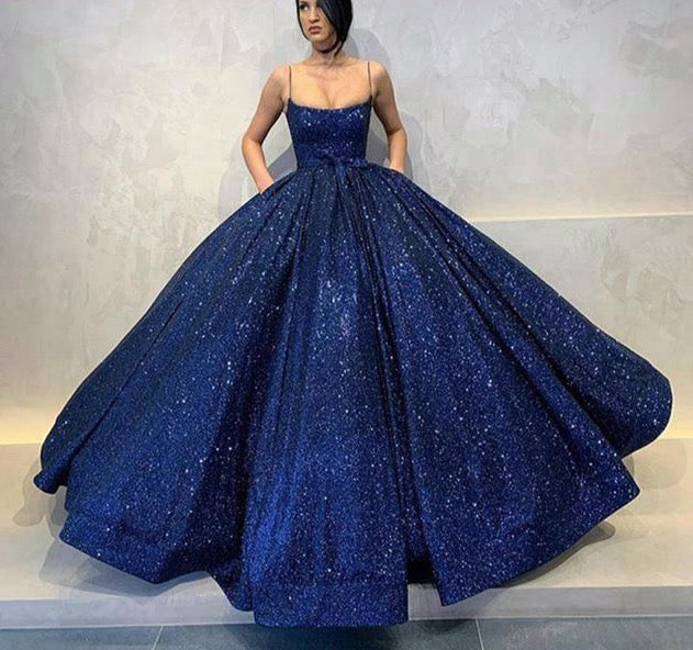 Fashion Royal Blue Long Evening Dresses 2020 Puffy Spaghetti Strap Pockets Evening Gowns Arabic Dubai Women Formal Party Dress - LiveTrendsX