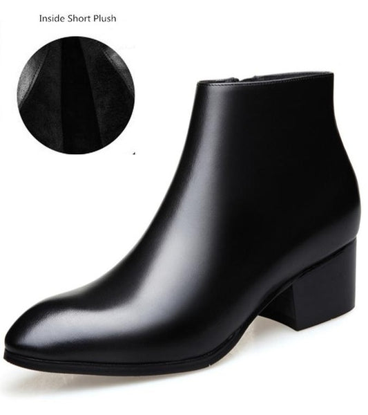 Autumn winter new mens cow leather ankle boots high heels wedding dress shoes men high quality business office work boots botas - LiveTrendsX