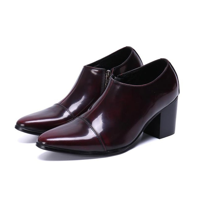 Height Increase Patent Leather Men Shoes Pointed Toe High Heels Dress Shoes Men's Slip-On Wedding Shoes Career Work Shoes 37-46 - LiveTrendsX