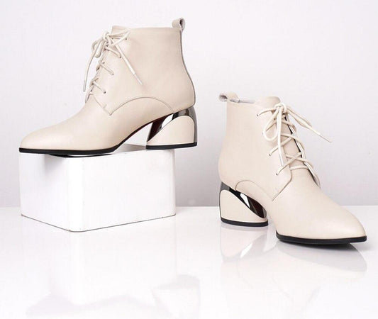 New Women's Boots High Quality Genuine Leather Sexy Pointed Toe Fashion Cross-tied Shoes Special Ankle Boots - LiveTrendsX