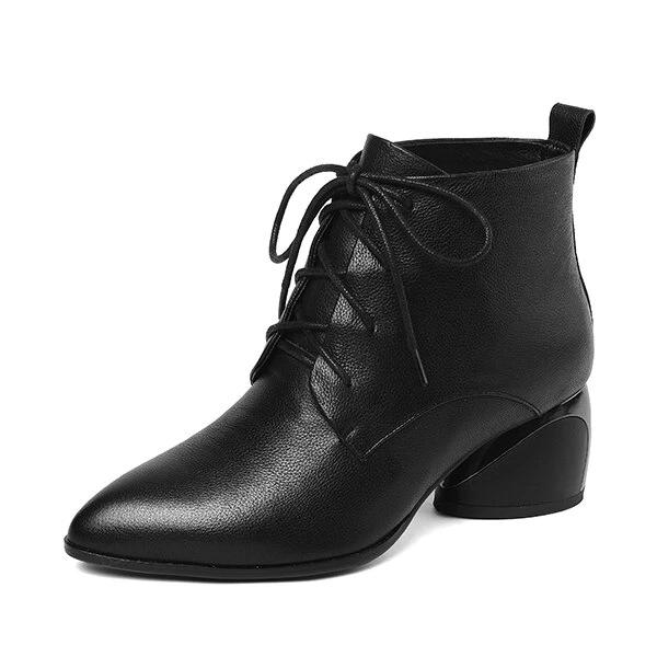 New Women's Boots High Quality Genuine Leather Sexy Pointed Toe Fashion Cross-tied Shoes Special Ankle Boots - LiveTrendsX