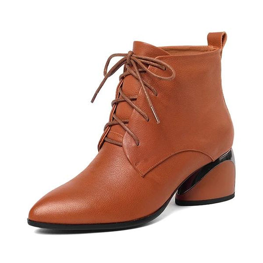 New Women's Boots High Quality Genuine Leather Sexy Pointed Toe Fashion Cross-tied Shoes Special Ankle Boots - LiveTrendsX
