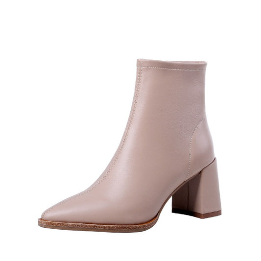 Sheepskin Boots Women Ankle Booties Pointed Toe Fashion Shoes Female Zip High Heels Party Shoes Ladies Spring Pink 2020 - LiveTrendsX