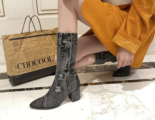 Cowboy Women's Boots Fashion Design Comfortable Square Heel Sexy Pointed Toe Shoes Hot Sale New Handmade Boots - LiveTrendsX