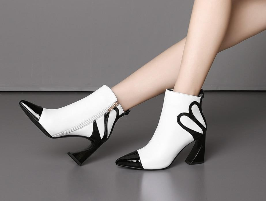 Fashion Design Boots Special Square Heel High Quality Genuine Leather Sexy Pointed Toe Shoes New Women's Boots - LiveTrendsX