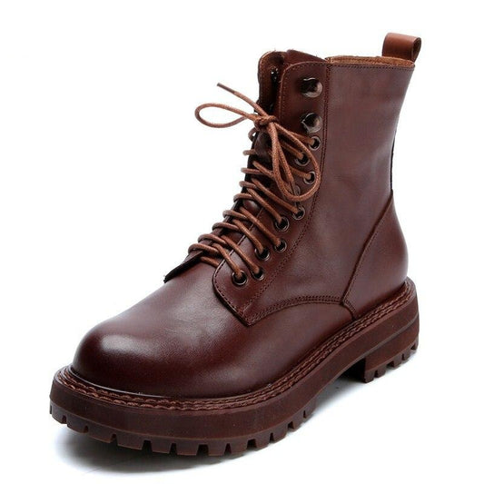 Genuine Leather Martin Boots Women British Style 2020 New Retro Head Layer Cowhide Short Boots Ladies Casual Women Boots Spring - LiveTrendsX