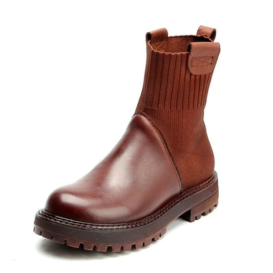 Genuinne Leather boots women 2020 spring new retro casual boots women's Martin boots British style socks women's boots - LiveTrendsX