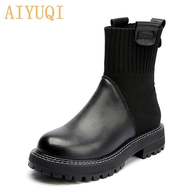 Genuinne Leather boots women 2020 spring new retro casual boots women's Martin boots British style socks women's boots - LiveTrendsX