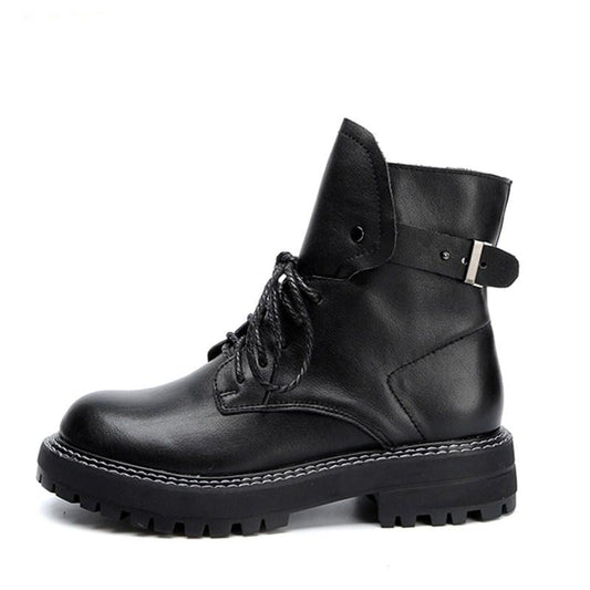 Martin Boots Women 2020 New British Style Genuine Leather Ladies Ankle Boots Thick Heel Retro Casual fur Short Boots Women - LiveTrendsX