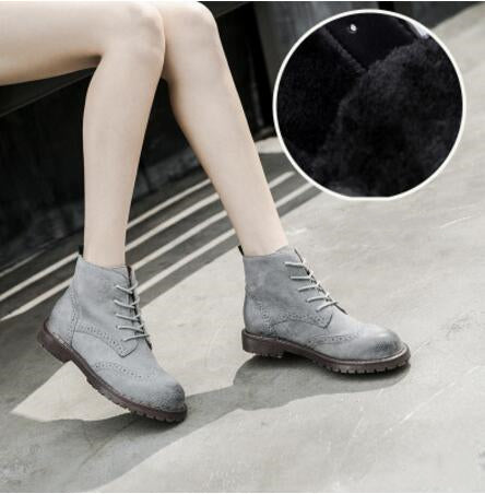 Genuine Leather Women Martin Boots 2020 New Spring Suede Pigskin Women Booties Lace Up Women Ankle Boots - LiveTrendsX