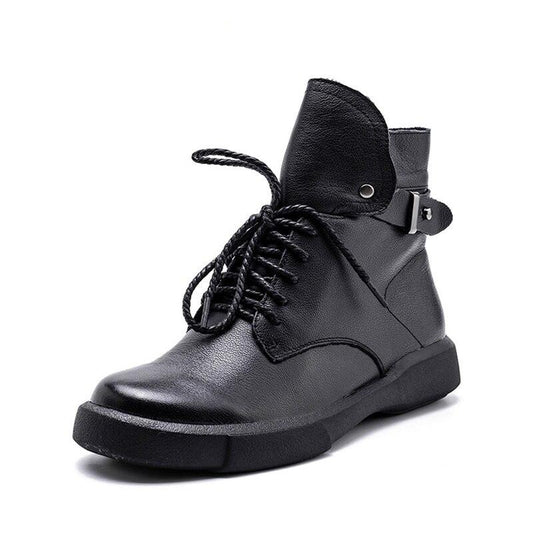 Women Ankle Boots Genuine Leather Short Plush Warm Ladies Short Booties Motorcycle Boots Woman Black Fashion Shoes - LiveTrendsX