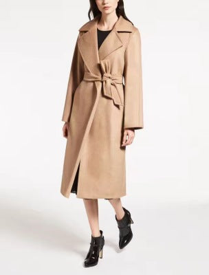 Fashionable Iconic Style Female Coat Autumn Spring Camel Wool Coat With Lining Soft Long Classic Coat With Belt - LiveTrendsX