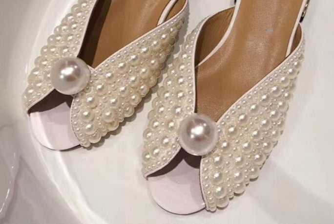 New flip flops Pearl Flat slippers for Women Peep toe White full Pears Summer flats Runway shoes Beach Mules Slides - LiveTrendsX