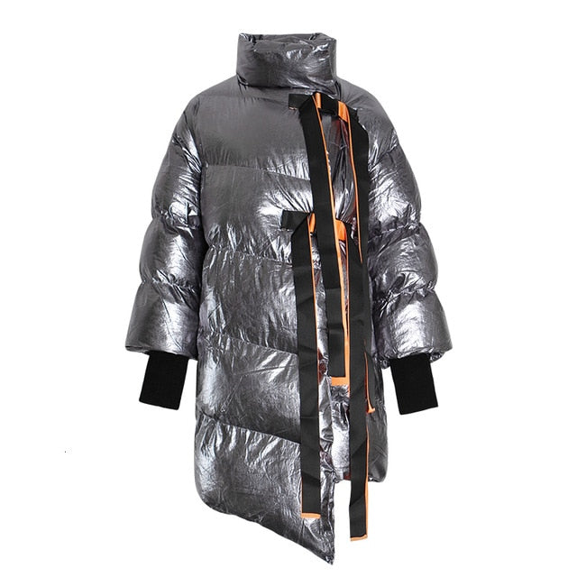 Winter Women's Down Jacket Long Sleeve Patchwork Ribbons Irregular Cotton Coats Female 2020 Autumn Plus Thick Warm - LiveTrendsX