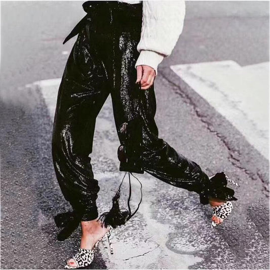 Heavy Sequin Pants Female High Waist Bottom Bandages Trousers For Women Spring Fashion 2020 Streetwear New - LiveTrendsX
