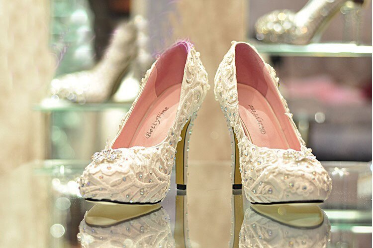 Spring Handmade Glitter Lace Rhinestone High Heels Wedding Shoes Bridal Dress Shoes Women's Pumps Size 31-42 - LiveTrendsX