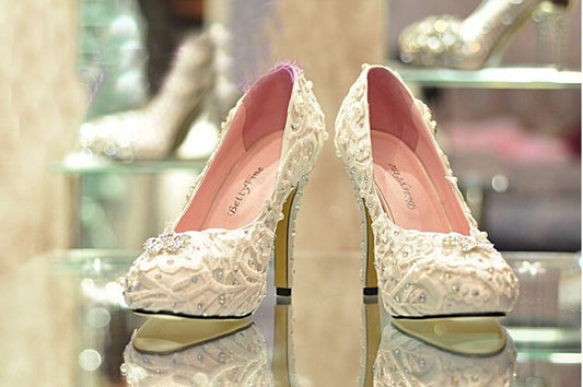 Spring Handmade Glitter Lace Rhinestone High Heels Wedding Shoes Bridal Dress Shoes Women's Pumps Size 31-42 - LiveTrendsX