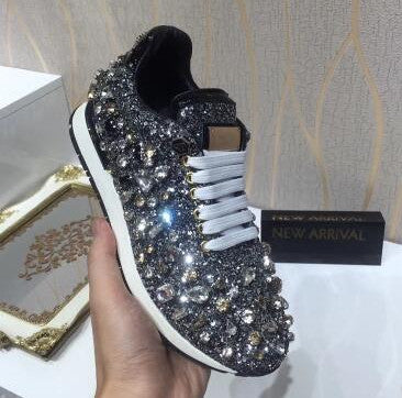 New Luxury Rhinestones Sneakers Lace Up Flat Shoes Woman Bling Mixed Color Crystal Paillette Cozy Women Casual Shoes - LiveTrendsX