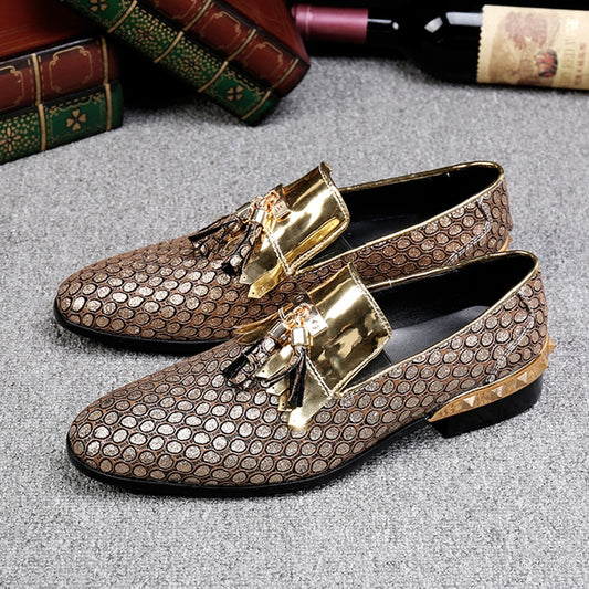 British Handmade Tassel Men Leather Loafers Gold Silver Rivet Party Dress Shoes Men Slip on Casual Shoes Big Size - LiveTrendsX