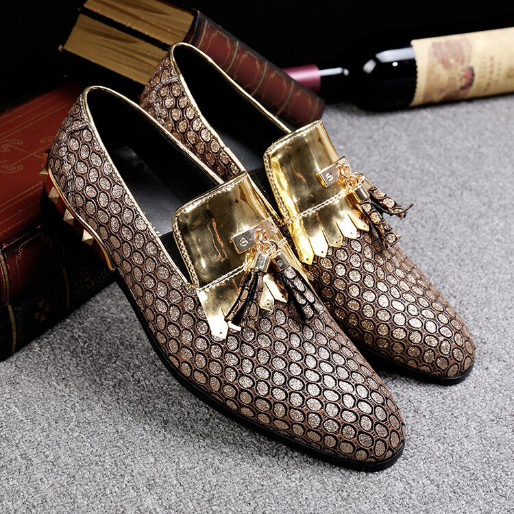 British Handmade Tassel Men Leather Loafers Gold Silver Rivet Party Dress Shoes Men Slip on Casual Shoes Big Size - LiveTrendsX