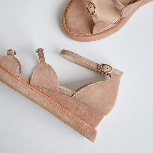 superstar kid suede buckle strap peep toe high heel wedge platform women sandals elegant cover heel office lady summer shoes - LiveTrendsX