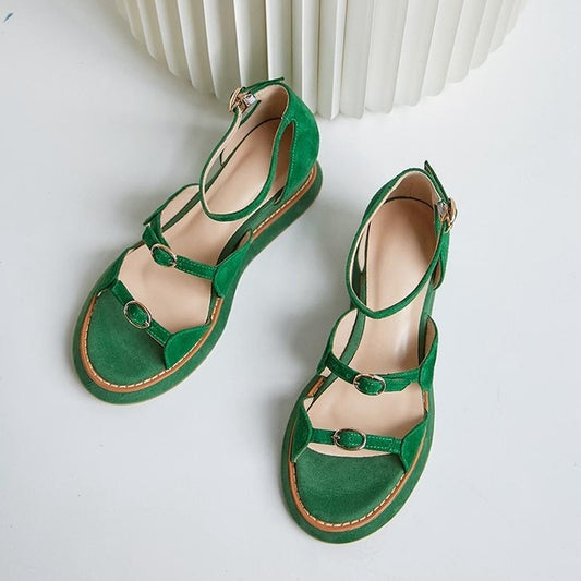 superstar kid suede buckle strap peep toe high heel wedge platform women sandals elegant cover heel office lady summer shoes - LiveTrendsX