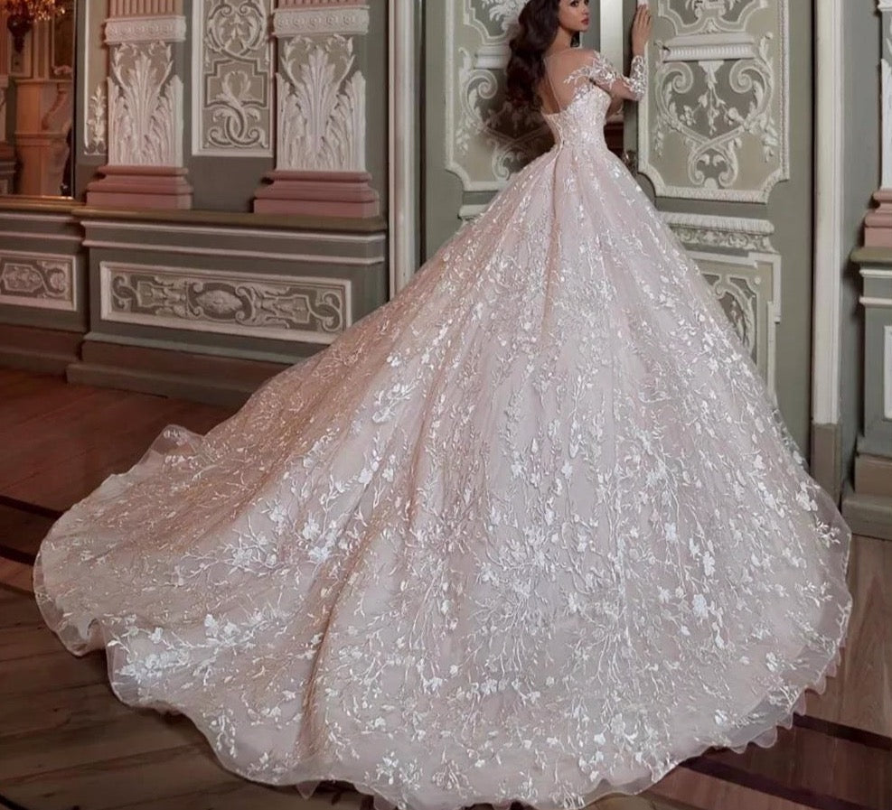Robe De Mariee Princesse De Luxe 2020 Shiny Beading Crystal Waist Luxury Lace Ball Gown Wedding Dresses - LiveTrendsX