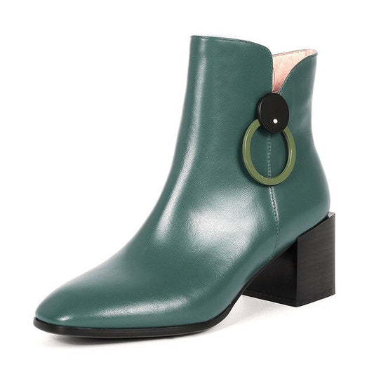 New Women's Genuine Leather Shoes Heels Block Women Zip Ankle Boots Soft Rubber Boots Winter Female Chelsea Boots Fashion - LiveTrendsX