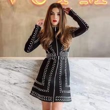 Load image into Gallery viewer, Winter sexy black rivet ladies set Bodycon long sleeve jacket and A-line skirt 2 two-piece set women celebrity party Female Set - LiveTrendsX
