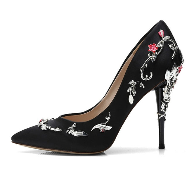 Luxury Brand Women Pumps Flower Heel Wedding Shoes Women Elegant Silk High Heels Women Shoes Plus Size 40 41 42 - LiveTrendsX