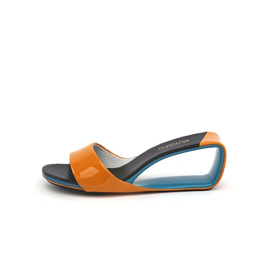 Orange Summer Slippers Sexy Women Sandals Wedge Shoes Woman 6cm Hollow Heel Slipper Casual Beach Slides Designer - LiveTrendsX