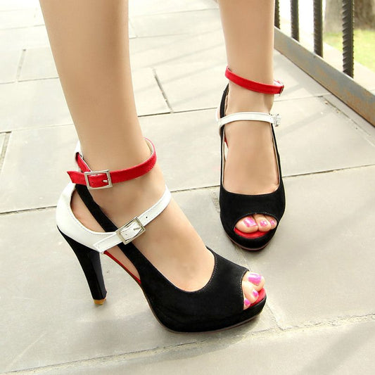 Large size 34-43 New  Women sandals buckle peep toe buckle peep toe summer shoes 8cm high heels ladies wedding shoes - LiveTrendsX