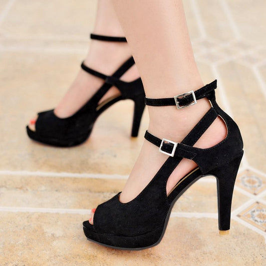 Large size 34-43 New  Women sandals buckle peep toe buckle peep toe summer shoes 8cm high heels ladies wedding shoes - LiveTrendsX