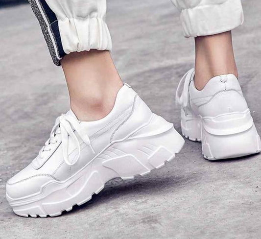 full grain leather platform streetwear superstar lace up round toe white sneakers leisure vulcanized shoes L97 - LiveTrendsX