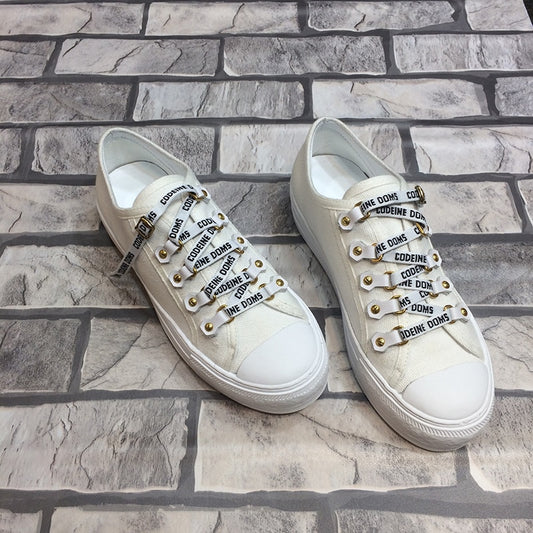 Metal Decor Canvas Shoes Woman Fashion Graffiti Flat Platform Shoes Comfortable Sneakers Women New Round Toe Casual Ladies Shoes - LiveTrendsX